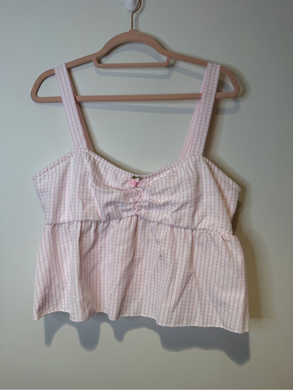 demetra for aeropostale pink striped babydoll tank top size large